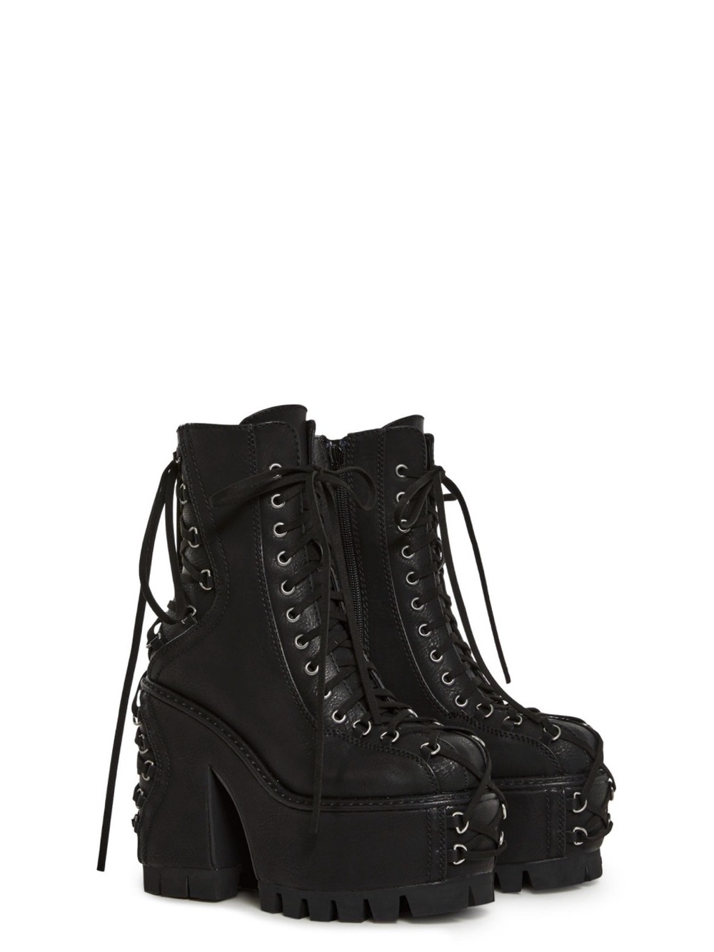 Black Lace-Up Goth Platform Combat Boots - Women's